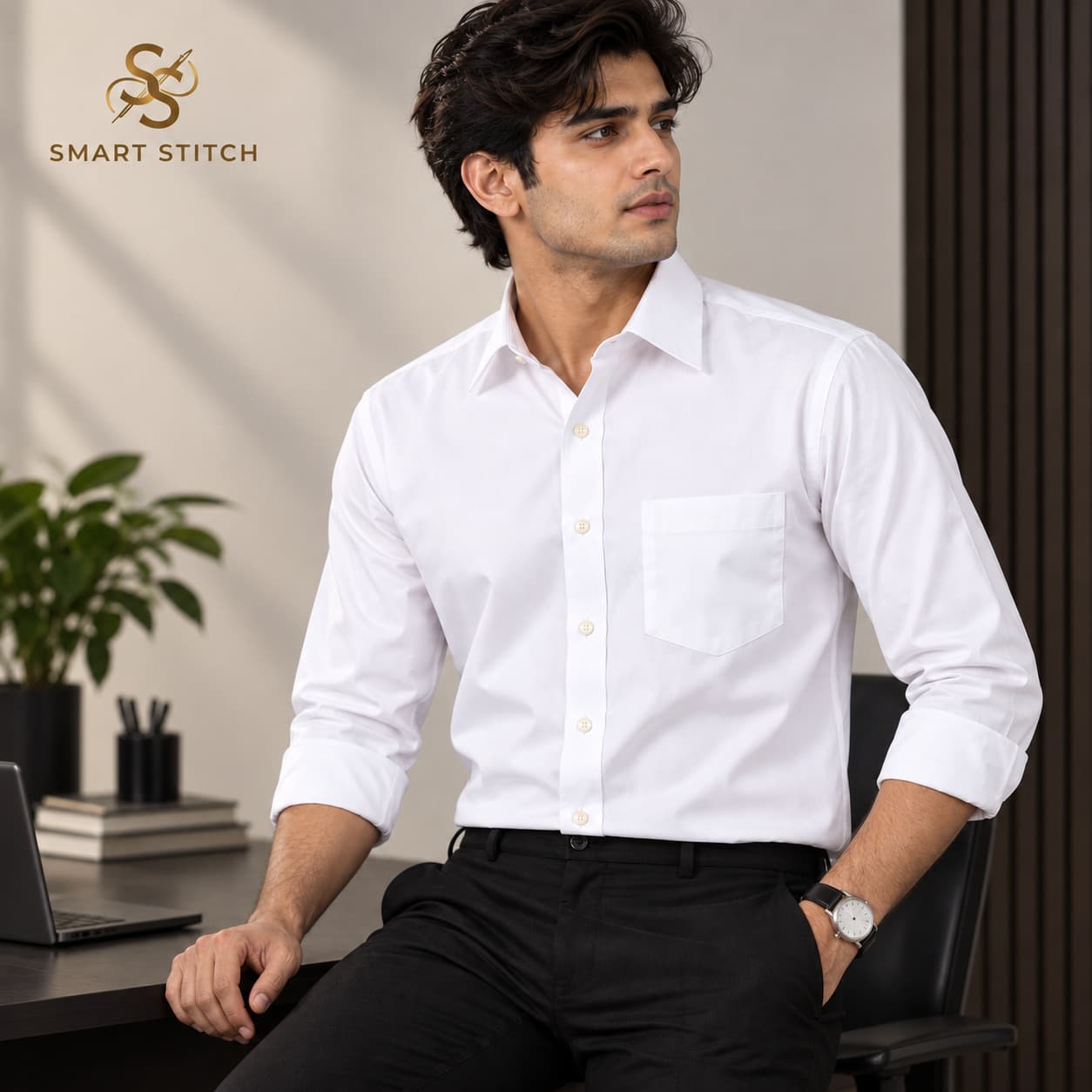 Smart Stitch Premium White 100% Cotton Formal Shirt — legal white shirt